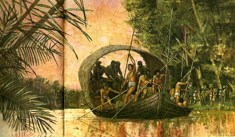 unknow artist det var med den baten som prellano och hans 50 foljeslagare gjorde sin fard till amazonflodens mynning oil painting image